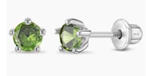 Sterling Silver cubic zirconia 4mm August Birthstone childs stud earring with screw backs