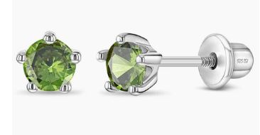 SS .jpg Sterling Silver cubic zirconia 4mm August Birthstone childs stud earring with screw backs