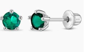 Sterling Silver May birthstone 4mm cubic zirconia Kids screw back earrings