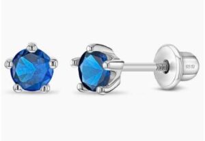 Sterling Silver 4mm cubic zirconia December birthstone childs stud earring