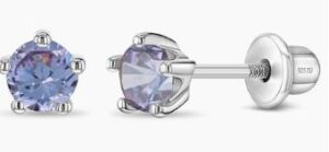 Sterling Silver June Birthstone cubic zirconia childs screw back stud earring