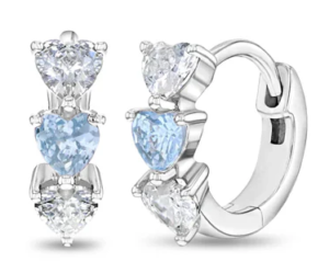 Sterling Silver blue and white cubic zirconia heart huggie earring
