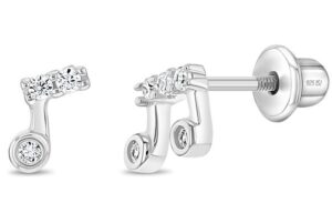 Sterling Silver cubic zirconia musical note earrings with screw back closures