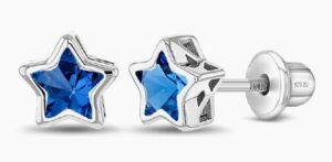 Sterling Silver cubic zirconia sapphie star stud earring with screw backs