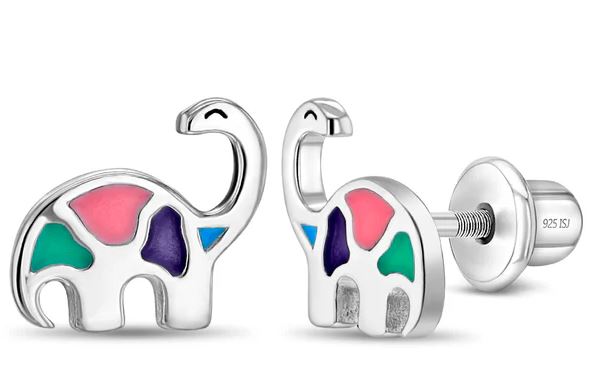 Sterling silver rhodium plated my dinosaur friend enamel earring with screw backs