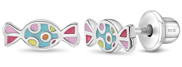 SS .jpg Sterling Silver enameled sweet tooth candy kids earring with screw backs