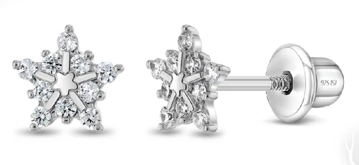 SS Sterling silver cubic zirconia twinkling snowflake screw back earrings