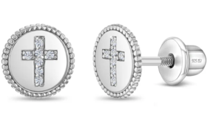 Sterling Silver cubic zirconia cross disc earrings