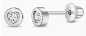 Sterling Silver heart bezel set cubic zirconia stud earrings