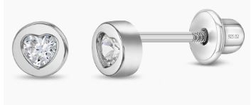 Sterling Silver heart bezel set cubic zirconia stud earrings