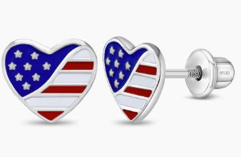 SS .jpg Sterling Silver patriotic heart stud earrings with screw back closure