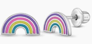 Sterling Silver magical rainbow childrens enamel earrings with screw back closure