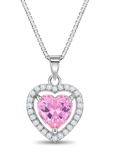 Sterling Silver pink and white cubic zirconia heart childs pendant