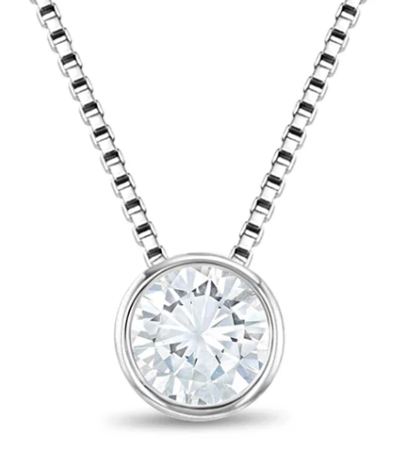 SS Sterling Silver cubic zirconia bezel set necklace