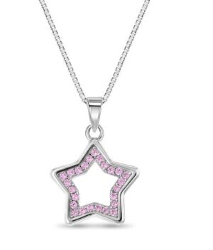 Sterling Silver pink cubic zirconia star pendant on adjustable chain