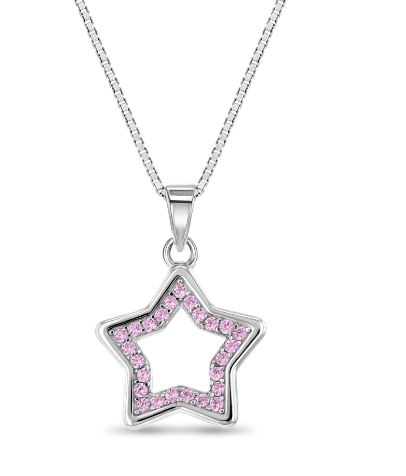 Sterling Silver pink cubic zirconia star pendant on adjustable chain