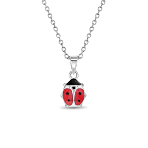 Sterling Silver red enamel lady bug kids necklace on adjustable chain