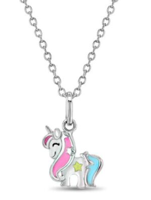 Sterling Silver rainbow unicorn childs enamel necklace