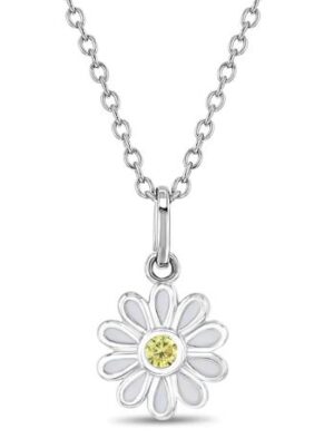 Sterling Silver perfect daisy white enamel pendant on adjustable chain