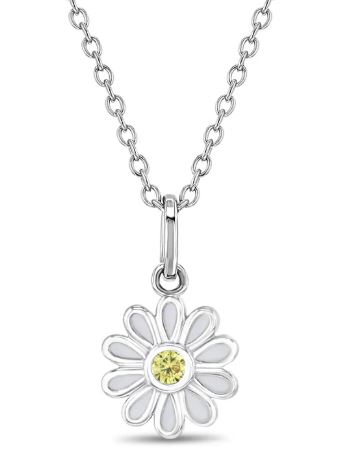 Sterling Silver perfect daisy white enamel pendant on adjustable chain