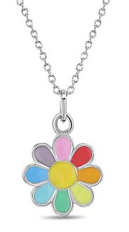 Sterling Silver flower rainbow enamel pendant on adjustable chain