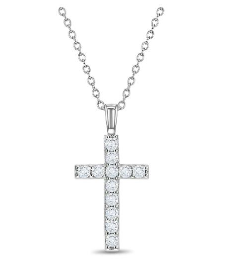 SS .jpg Sterling Silver cubic zirconia cross pendant on adjustable chain
