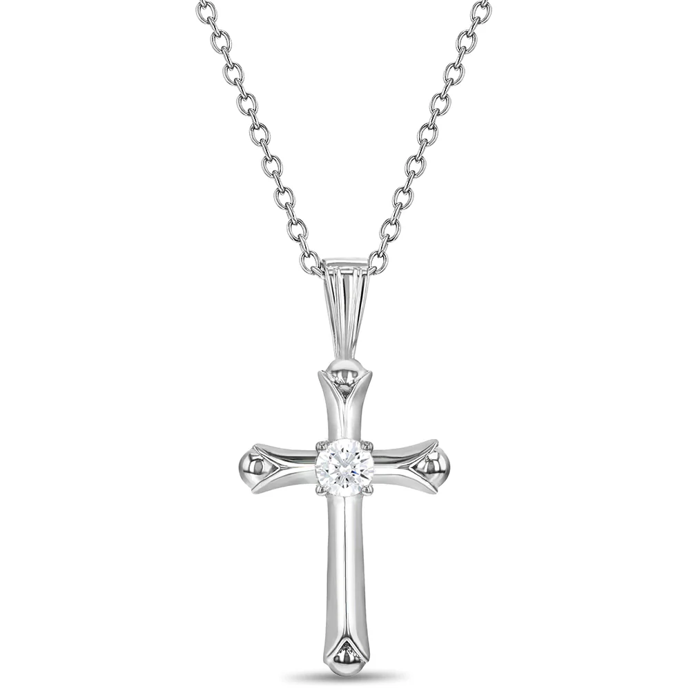 SS Sterling Silver clear cubic zirconia childs cross pendant