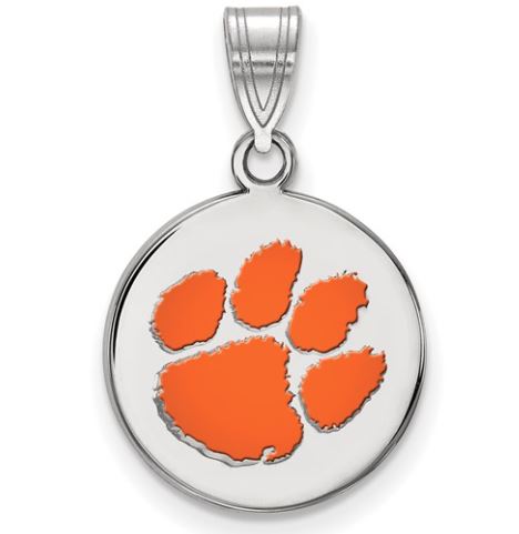 Sterling Silver orange paw print disc charm