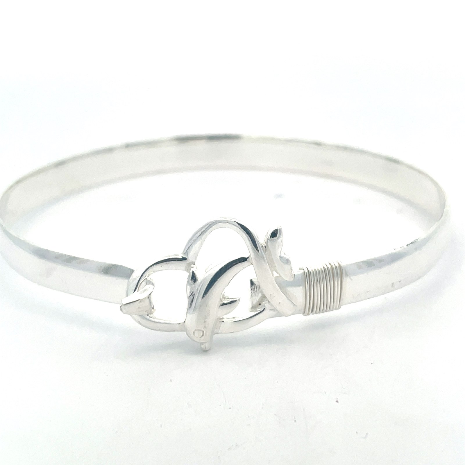 Sterling Silver dolphin and heart 6mm hook bracelet