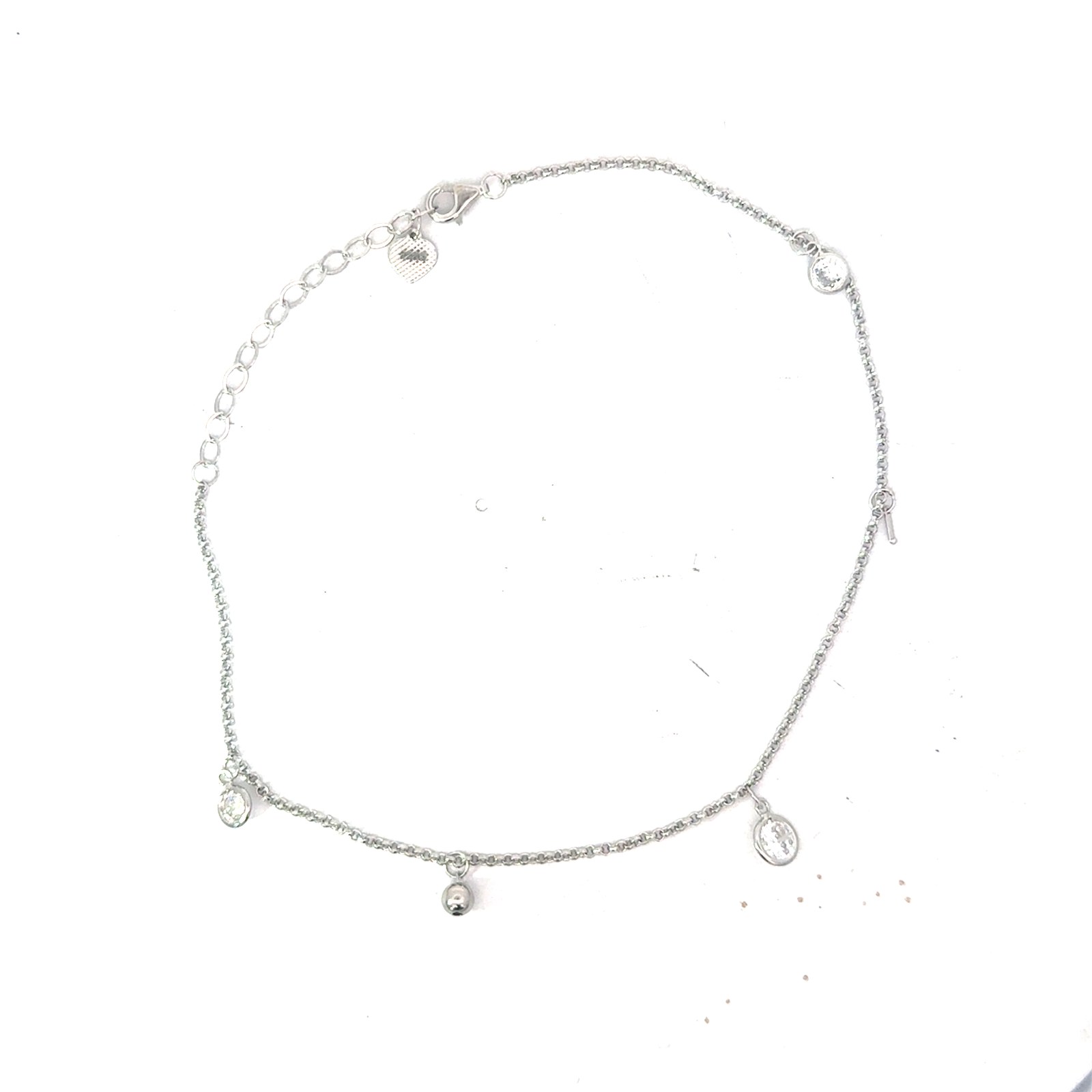 SSA D CZ .jpg Sterling Silver rhodium plated dangle cubic zirconia ankle bracelet 9-11"
