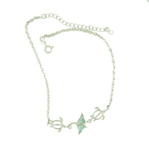 Sterling Silver rhodium plated genuine larimar mmanta ray and turtle ankle bracelet 9" plus 2" extention