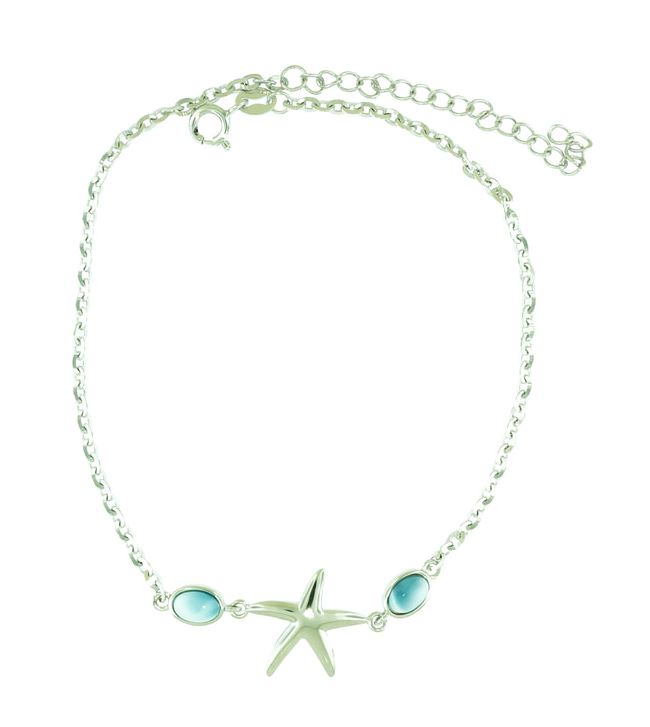 sterling silver starfish and genuine larimar starfish 9" ankle bracelet with 2" extender