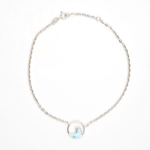 Sterling Silver rhodium plated genuine larimar ocean wave ankle bracelet 9"