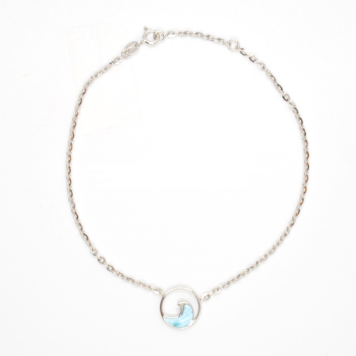 Sterling Silver rhodium plated genuine larimar ocean wave ankle bracelet 9"