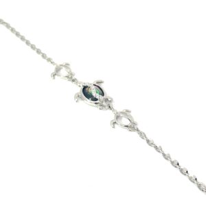 Sterling Silver genine abalone turtle and cz bracelet adjust