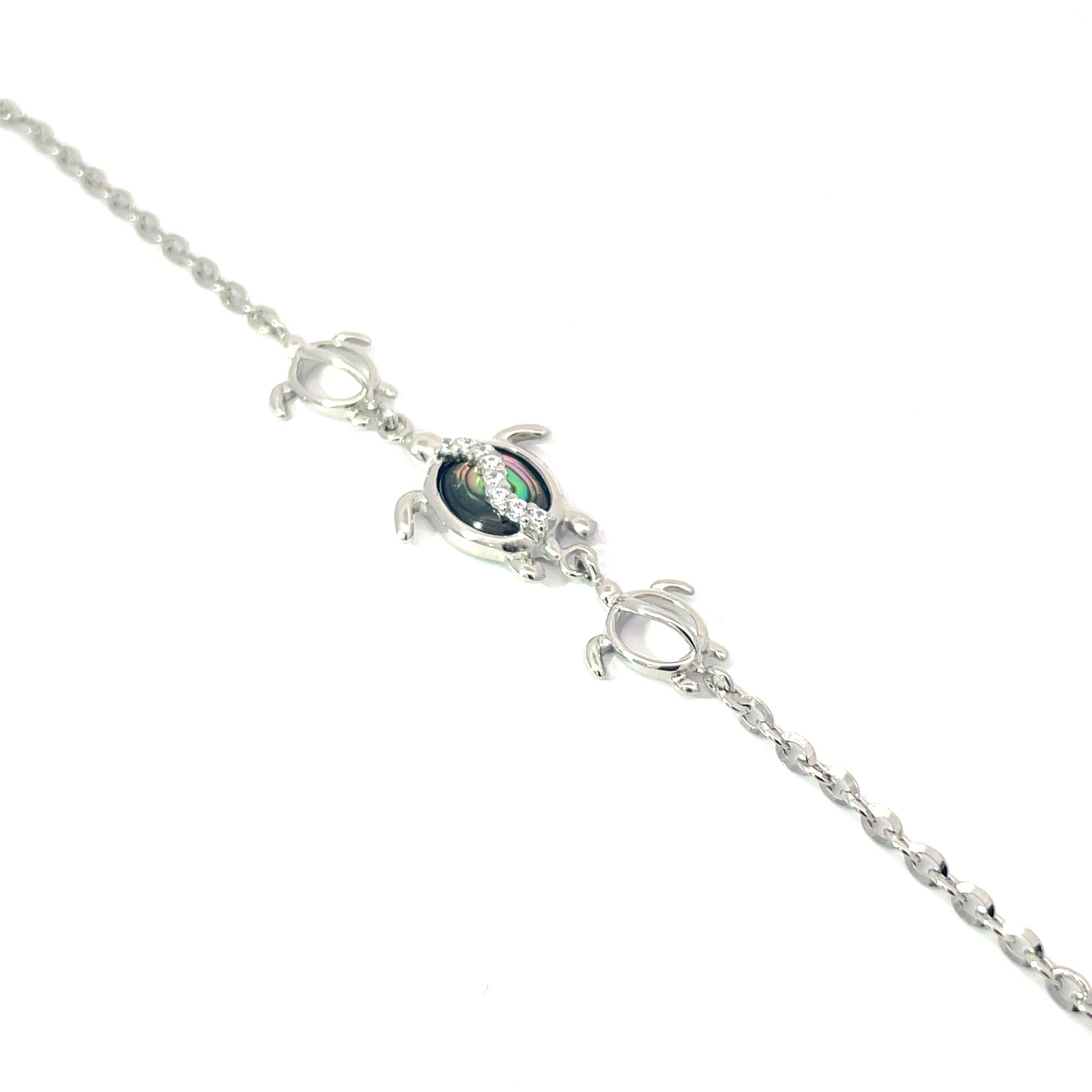 SSB AT .jpg Sterling Silver genine abalone turtle and cz bracelet adjust