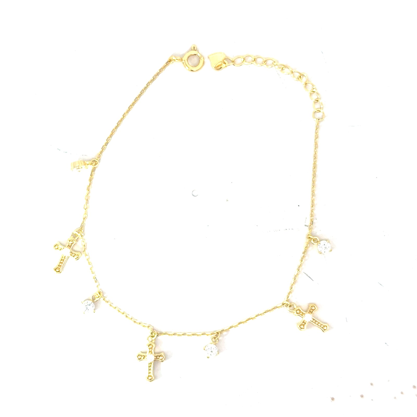 SSB C .jpg Sterling silver gold plated dangle cross and cz bracelet with spring ring