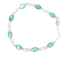 Silver Silver rhodium plated genuine oval larimar bracelet with claw catch closure