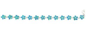 Sterling Silver created blue opal inlay plumera flower bracelet