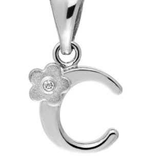 Sterling Silver inital C with a small diamond in flower pendant