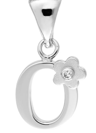 Sterling Silver inital O with small diamond in flower pendant