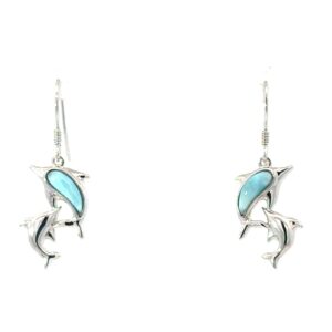Sterling Silver double dolphin and larimar dangle earrings