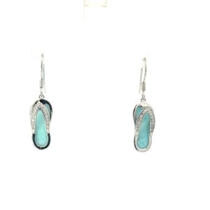 Sterling Silver rhodium plated genuine larimar and cubic zirconia flip flop dangle earring