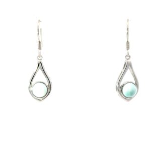 Sterling Silver rhodium plated genuine larimar raindrop earring with fish hooks