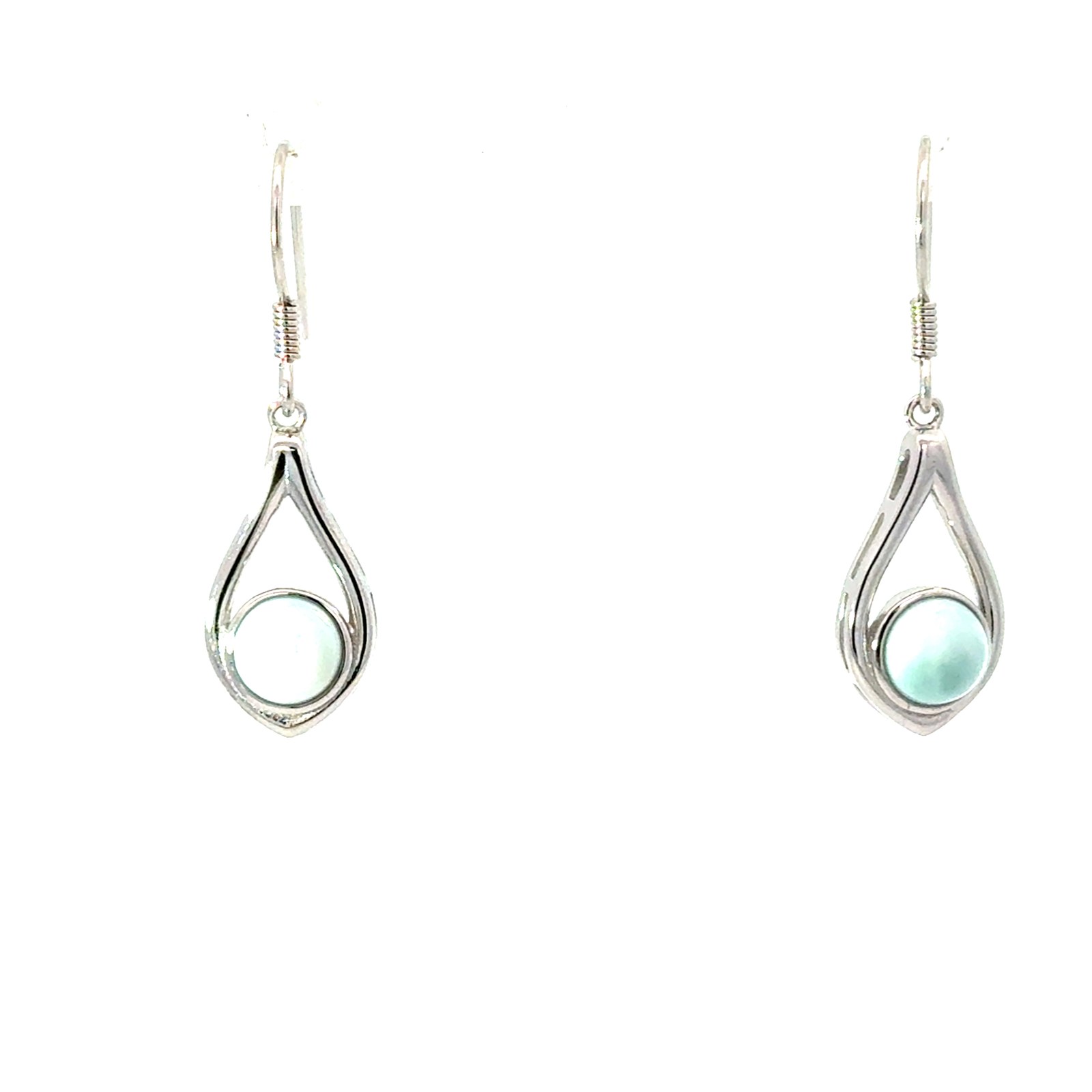 Sterling Silver rhodium plated genuine larimar raindrop earring with fish hooks