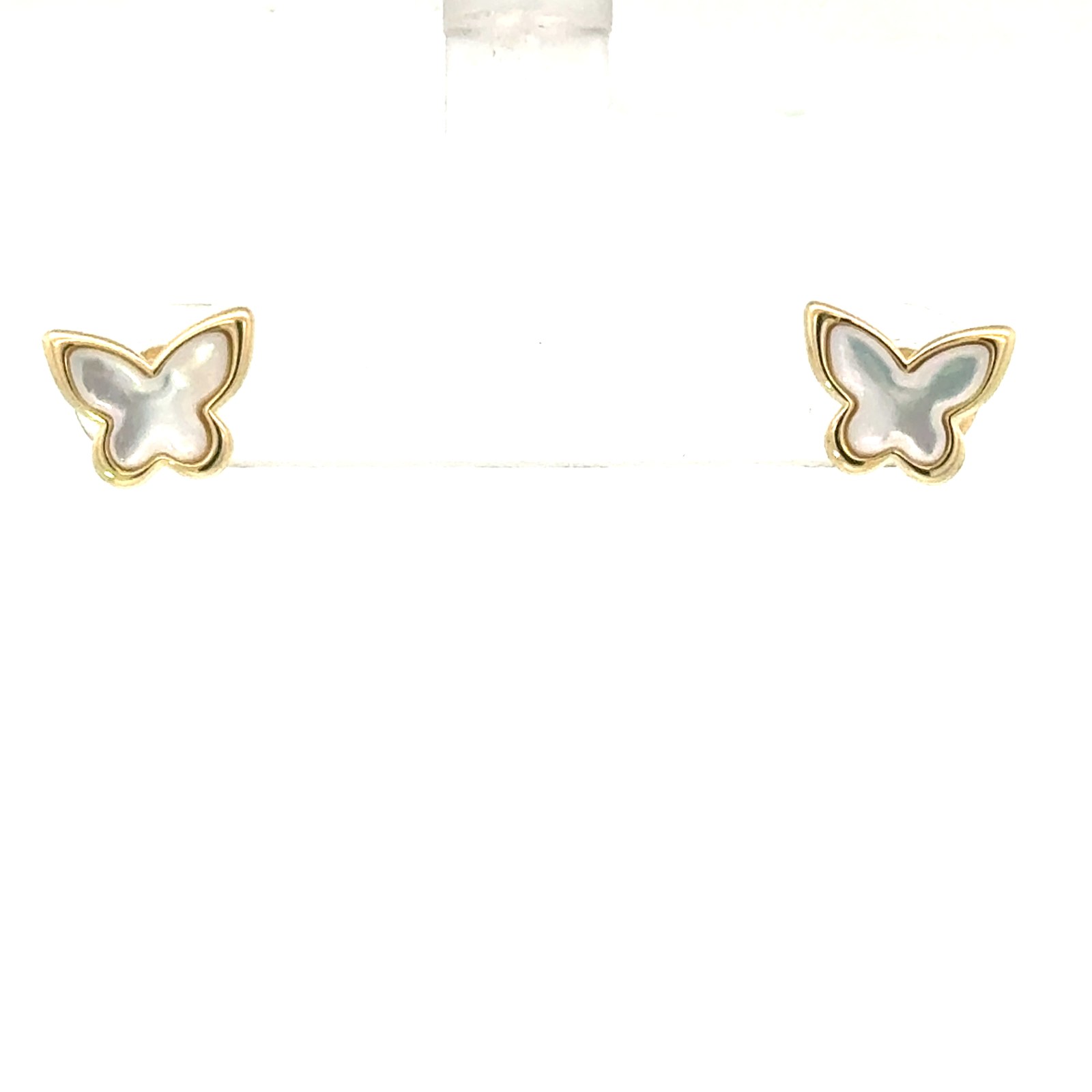 SSE MOP BF Y .jpg Sterling Silver gold plated mother of pearl butterfly stud earrings