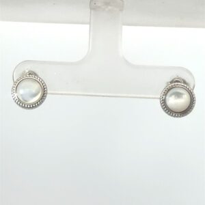 Sterling Silver rhodium plated mother of pearl halo stud earring