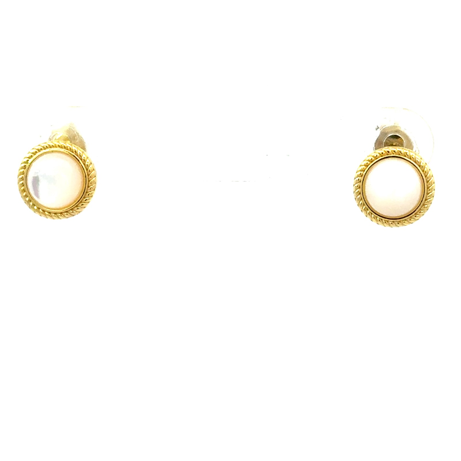 SSE MOP RZ Y .jpg Sterling Silver gold plated mother of pearl halo style earring