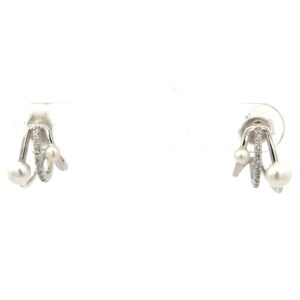 Sterling Silver freshwater pearl and cubic zirconia swirl stud earring