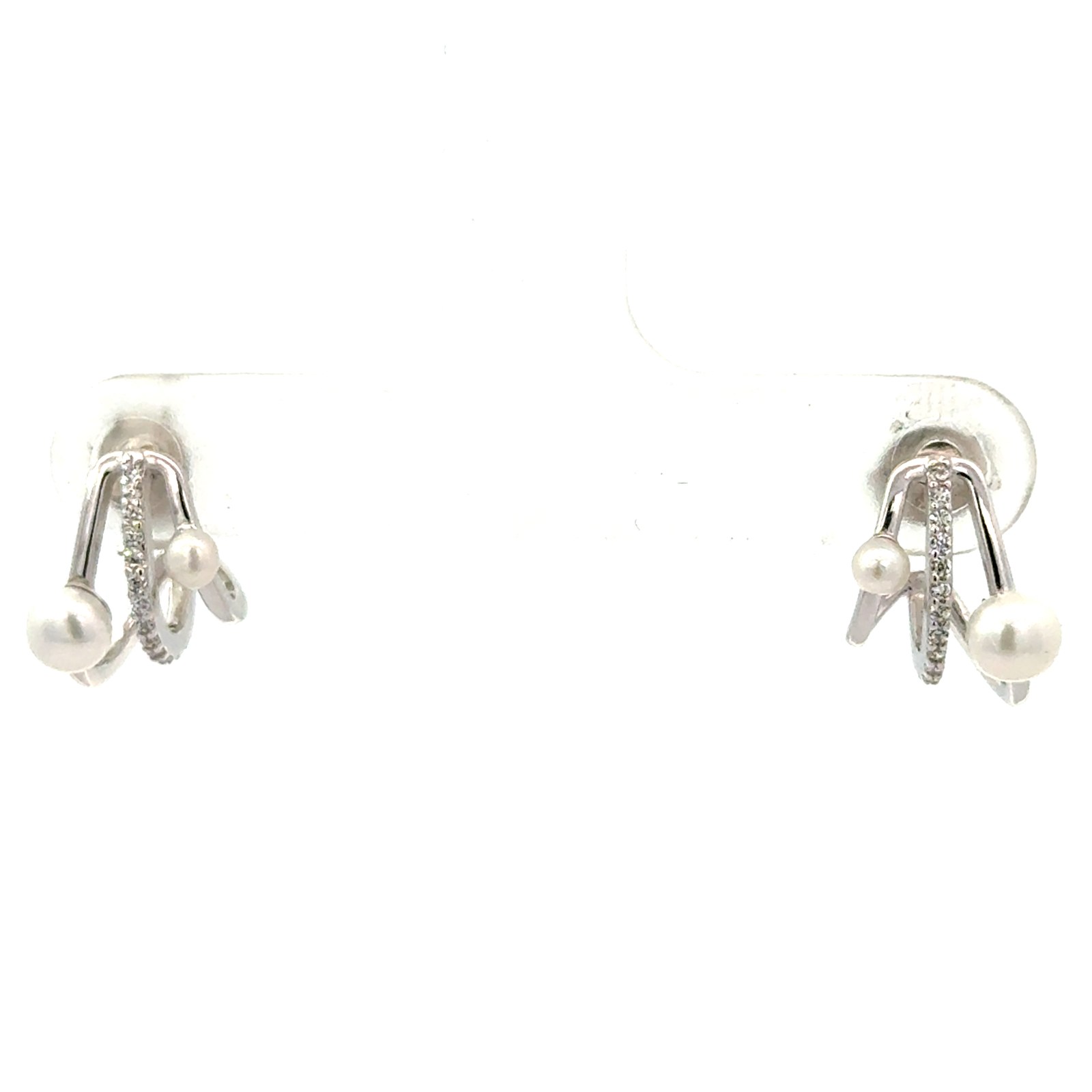 SSE MOP Sp .jpg Sterling Silver freshwater pearl and cubic zirconia swirl stud earring